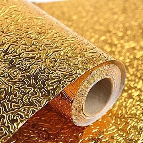 Thermal Adhesive Wall Roll - Ceramic Wall Protector for Walls Drawer Wardrobe Gold 5m Roll 60cm Wide Wavy Marble