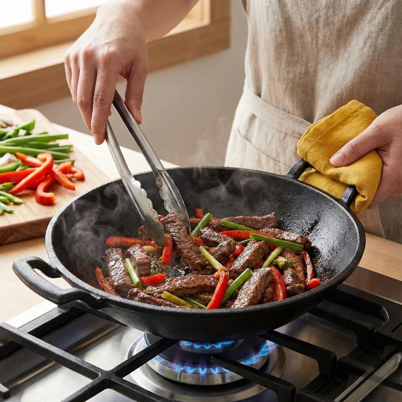 HomePro Cast Iron Wok - 30cm Diameter - Induction Compatible