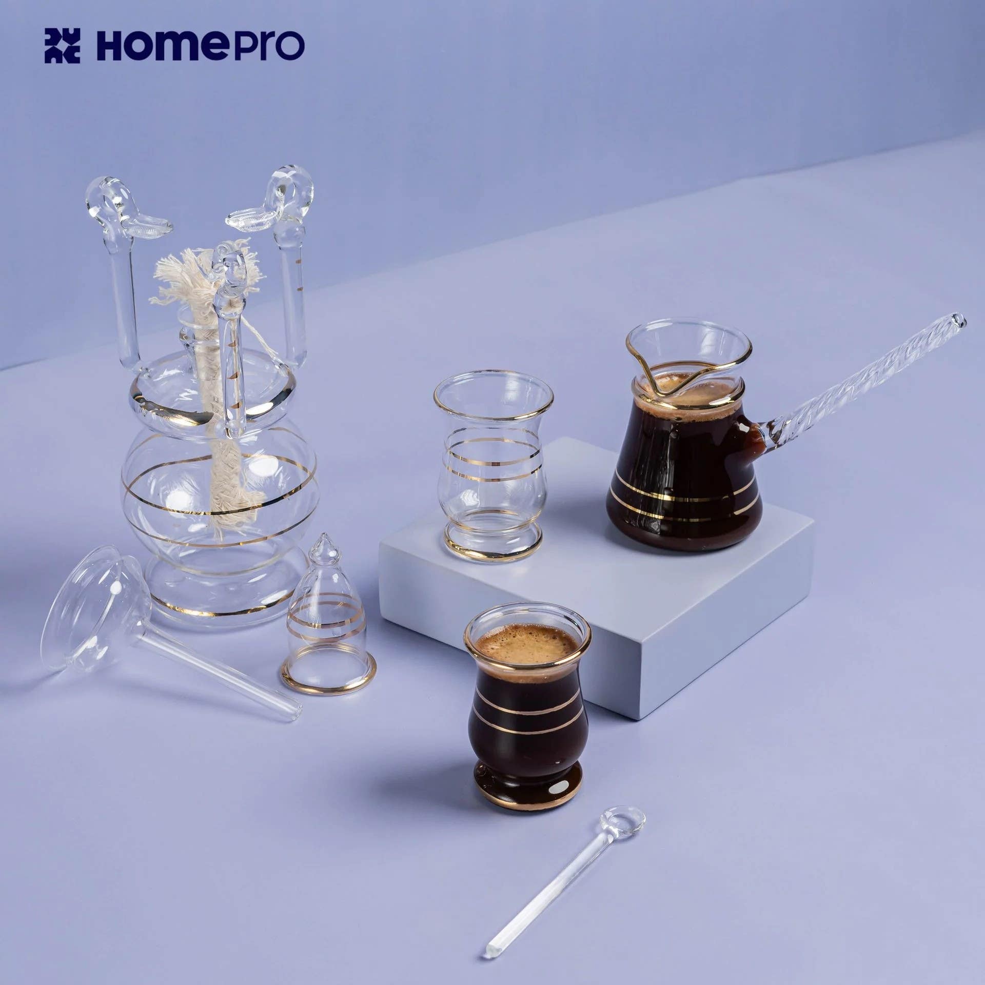 Luxurious Golden Kanaka Coffee Set - 6-Piece Glass & Gold Drinkware Kit