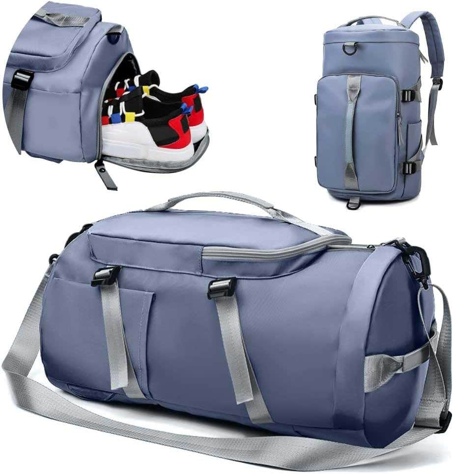 SUCITY 3-in-1 Sports Gym Bag with Shoe Compartment, Large Capacity Duffel (Misty-blue)