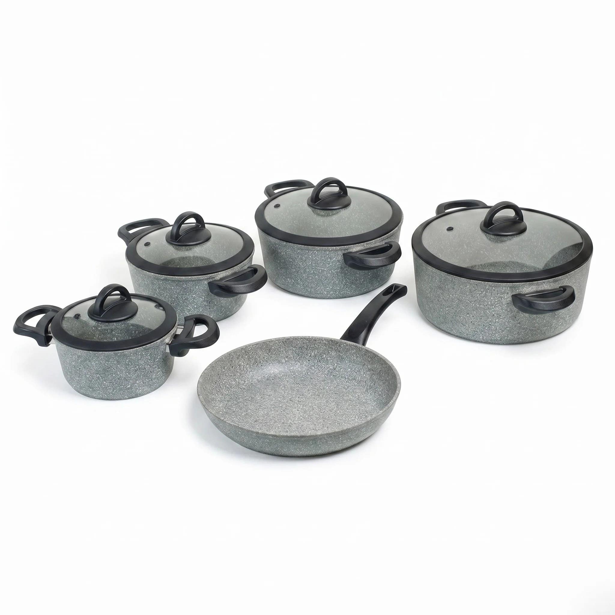 HomePro 9-Piece Granite Gray Cookware Set - Non-Stick, PFOA-Free
