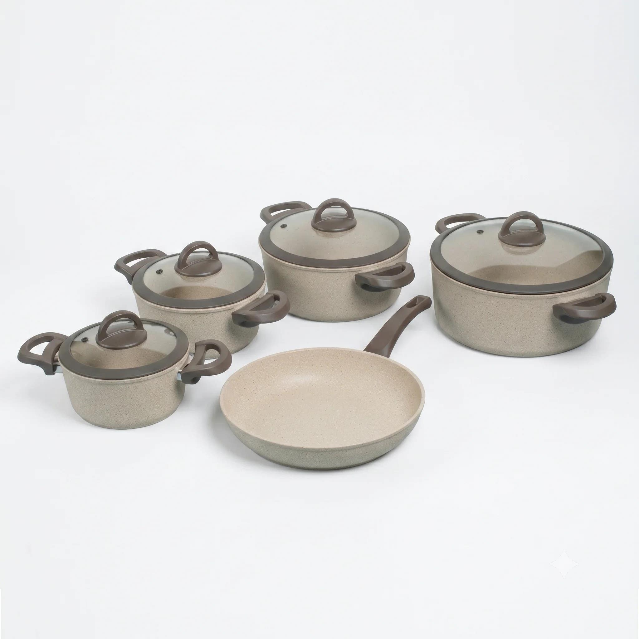9-Piece Bio Granite Cookware Set in Beige - PFOA & PTFE-Free - Swiss Technology Coating