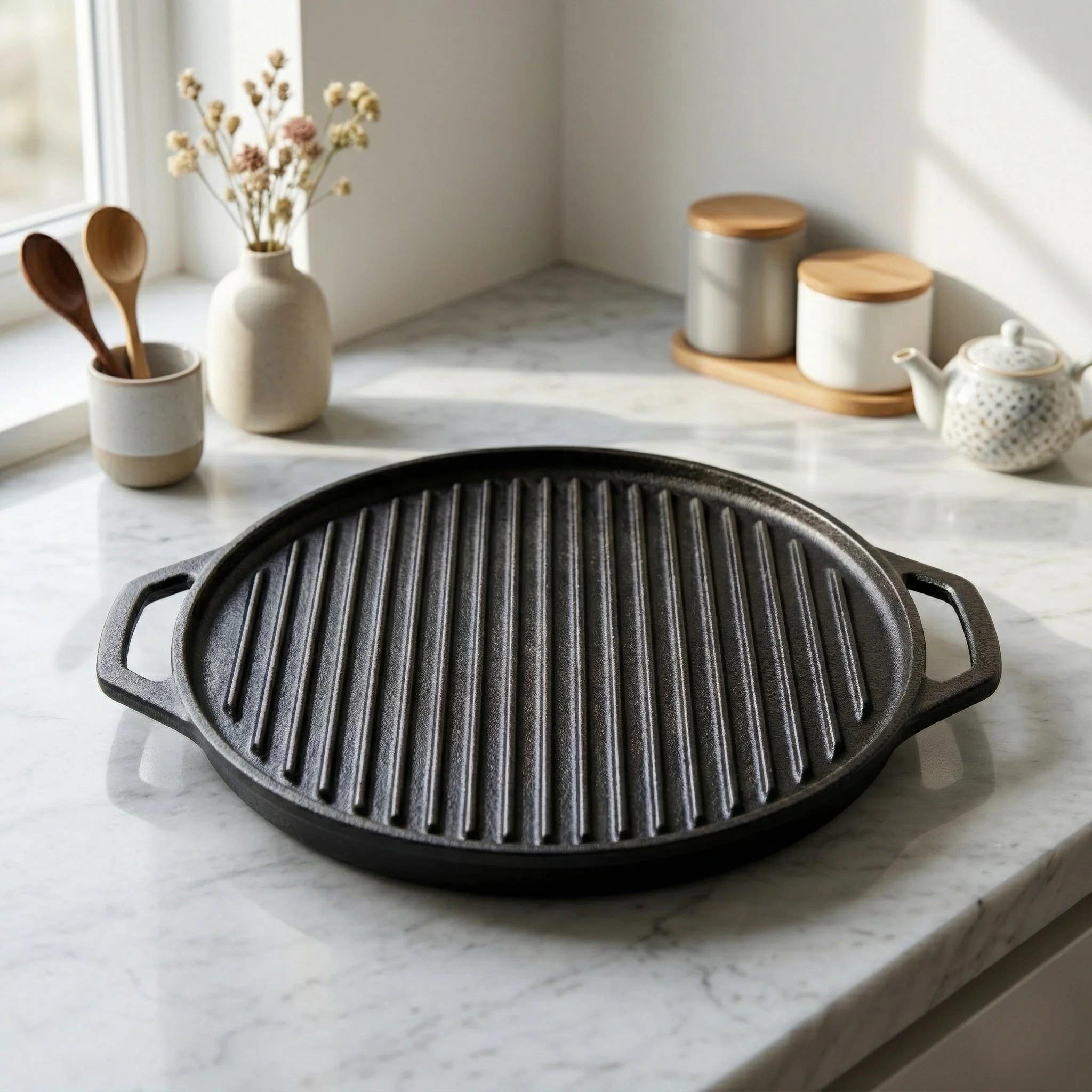 HomePro 30 cm Cast Iron Grill Pan - Induction Compatible & Oven-Safe