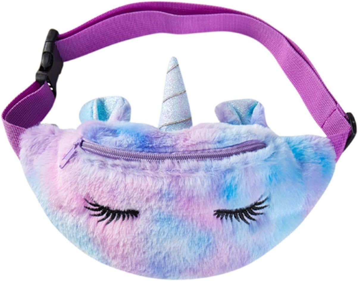 KINGSEVEN Kids Unicorn Cartoon Waist Pack | Purple Leather Crossbody Bag