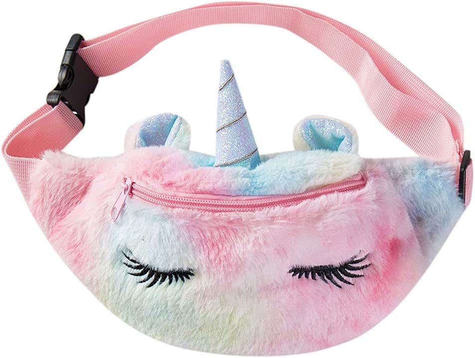 VALICLUD Unicorn Plush Fanny Pack for Kids - Colorful Waist Bag with Metal Belt