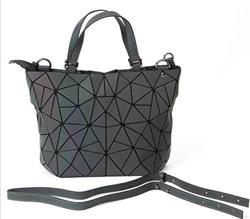 Luminous Rainbow Geometric Leather Tote Bag - Women's Fashion