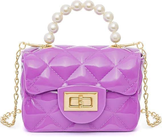 Quilted Small Lolly Crossbody Bag with Pearl Gold Chain - Girls, Women - Faux PVC