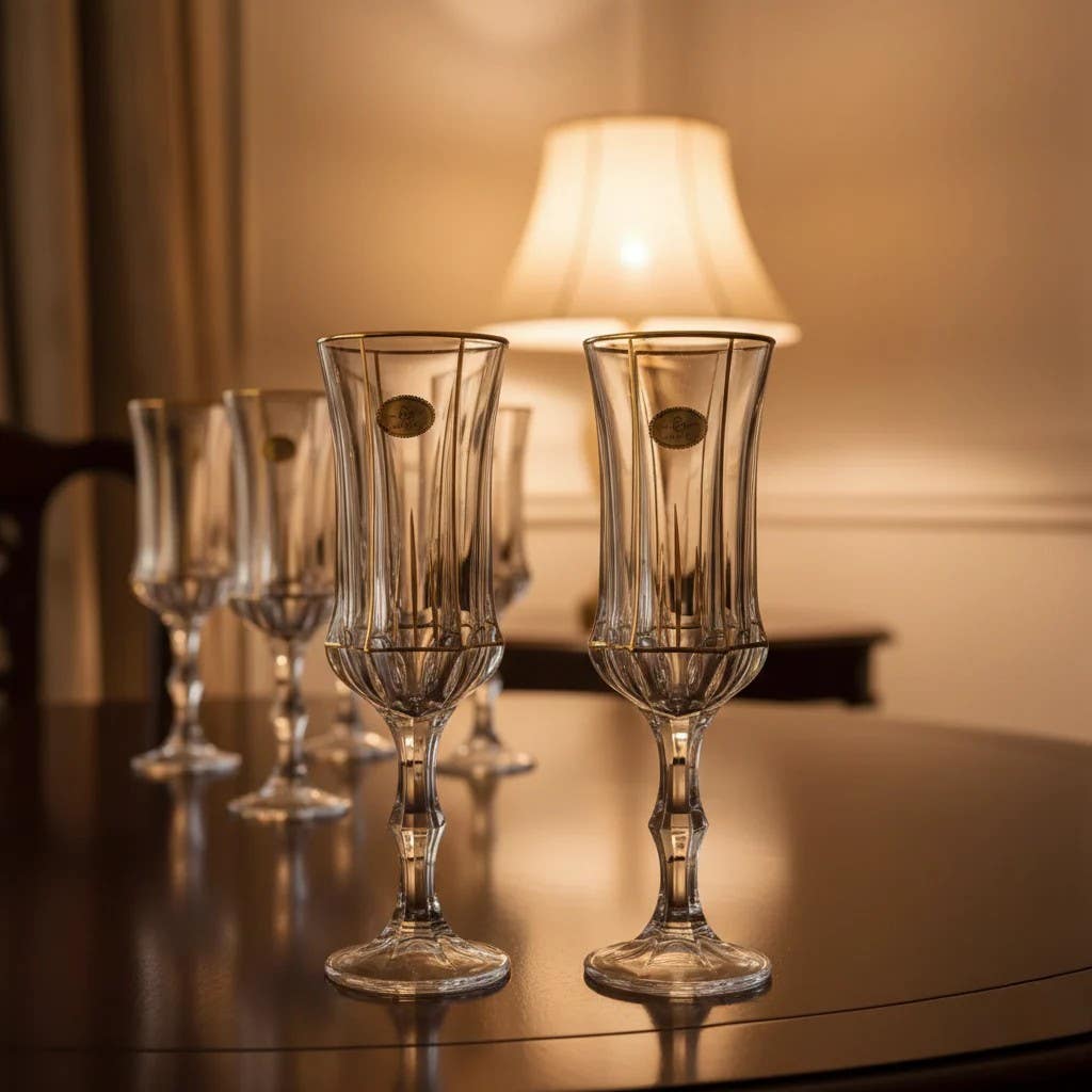 HomePro Golden Flare Crystal Tall Set - Set of 6 Cocktail Champagne Glasses