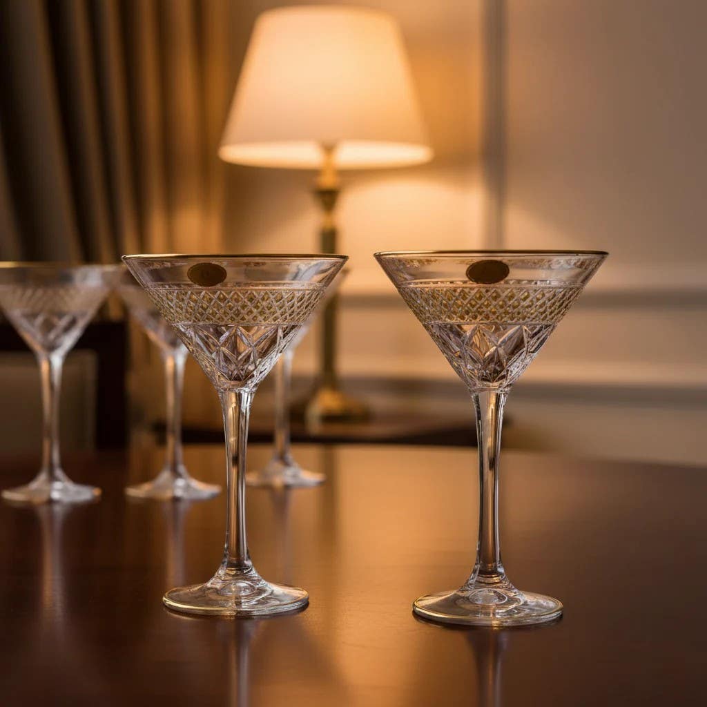 Luxury Crystal Golden Martini Glass Set - Set of 6 Glasses