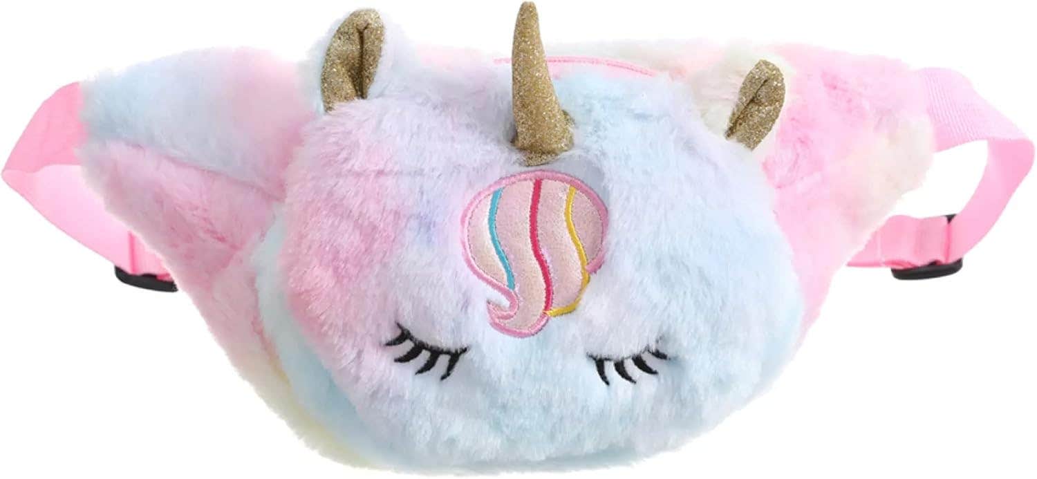 FunBlast Unicorn Waist Pouch for Girls - Soft Fur Multicolor Bag