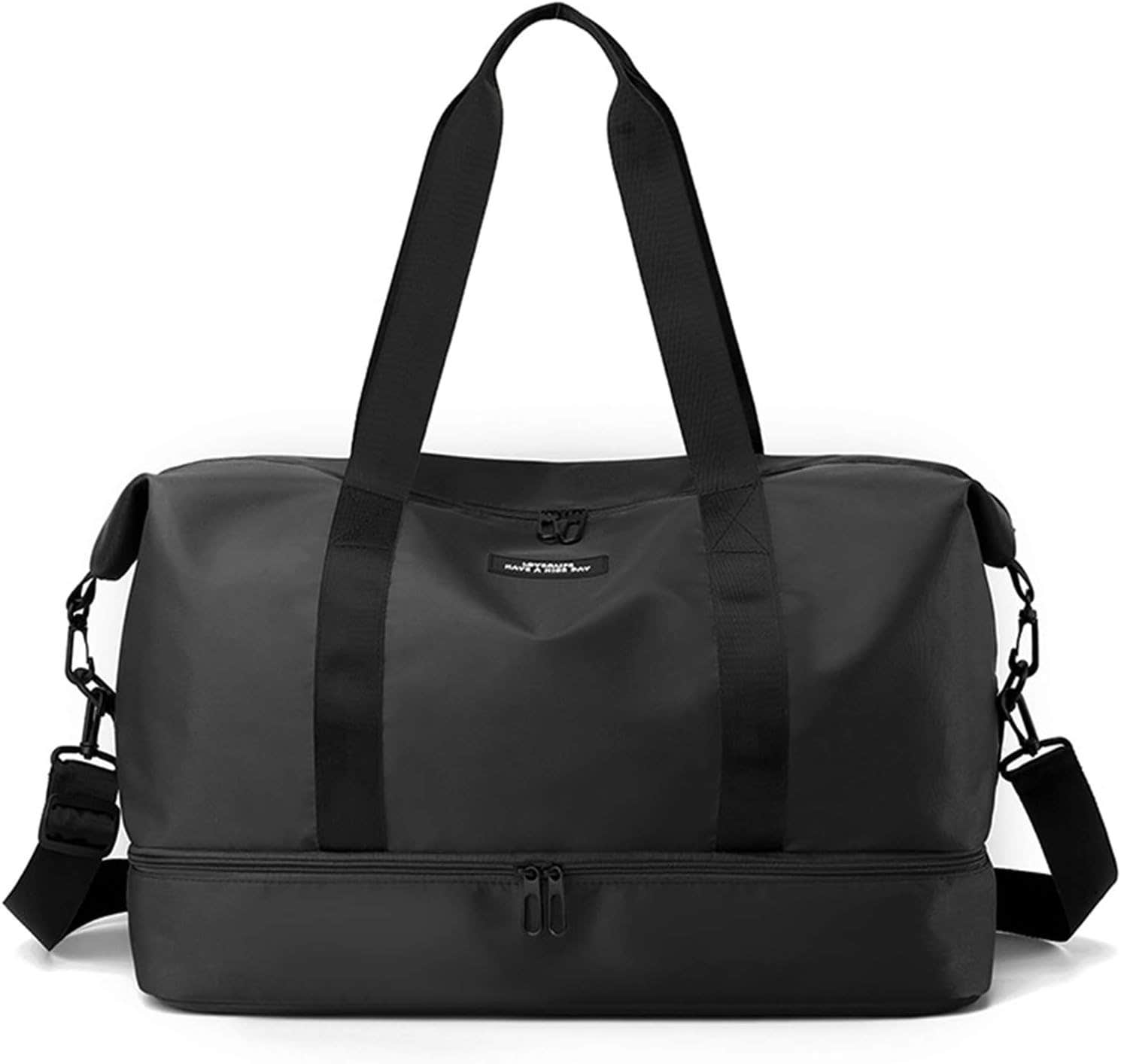 CORIOS Foldable Travel Duffel Bag with Shoe Compartment | Lightweight Nylon Gym Bag for Women/Men | Black, 41.22L