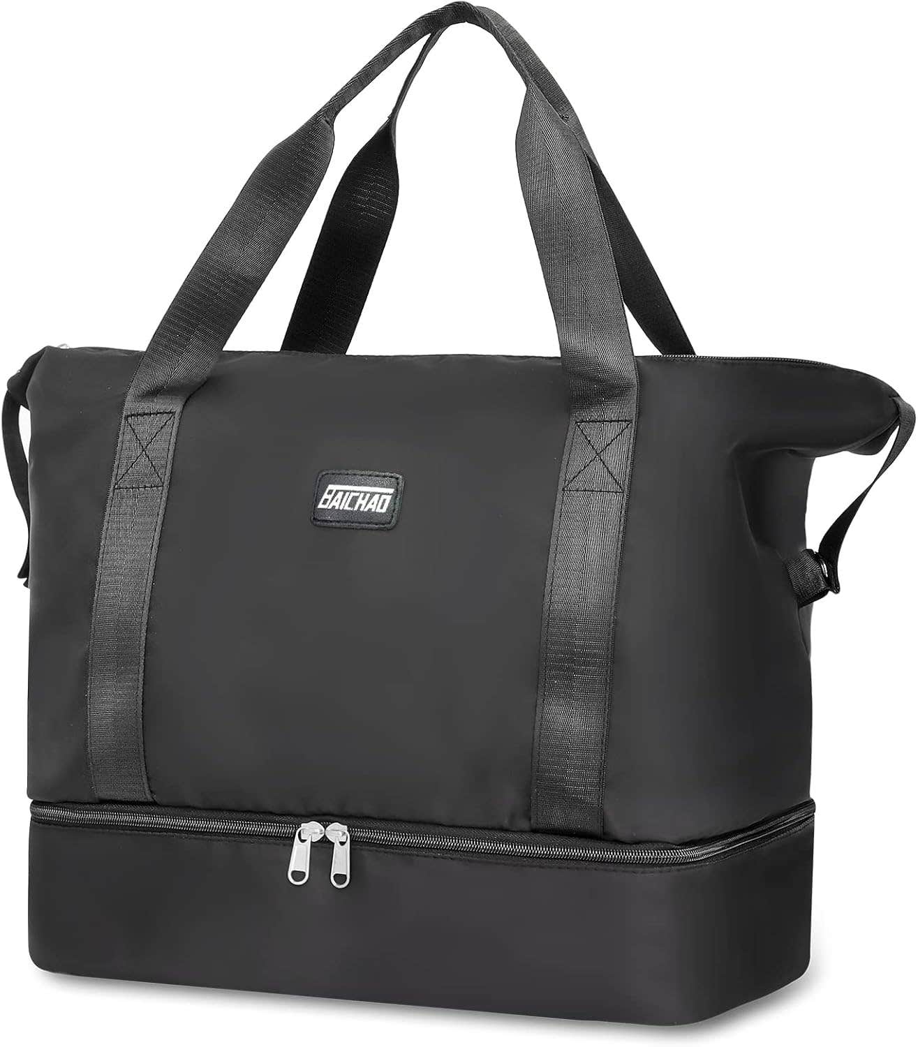 FZYLIUYU 36L Sport Duffle Bag for Women, Waterproof Gym Tote with Wet Pocket, Black