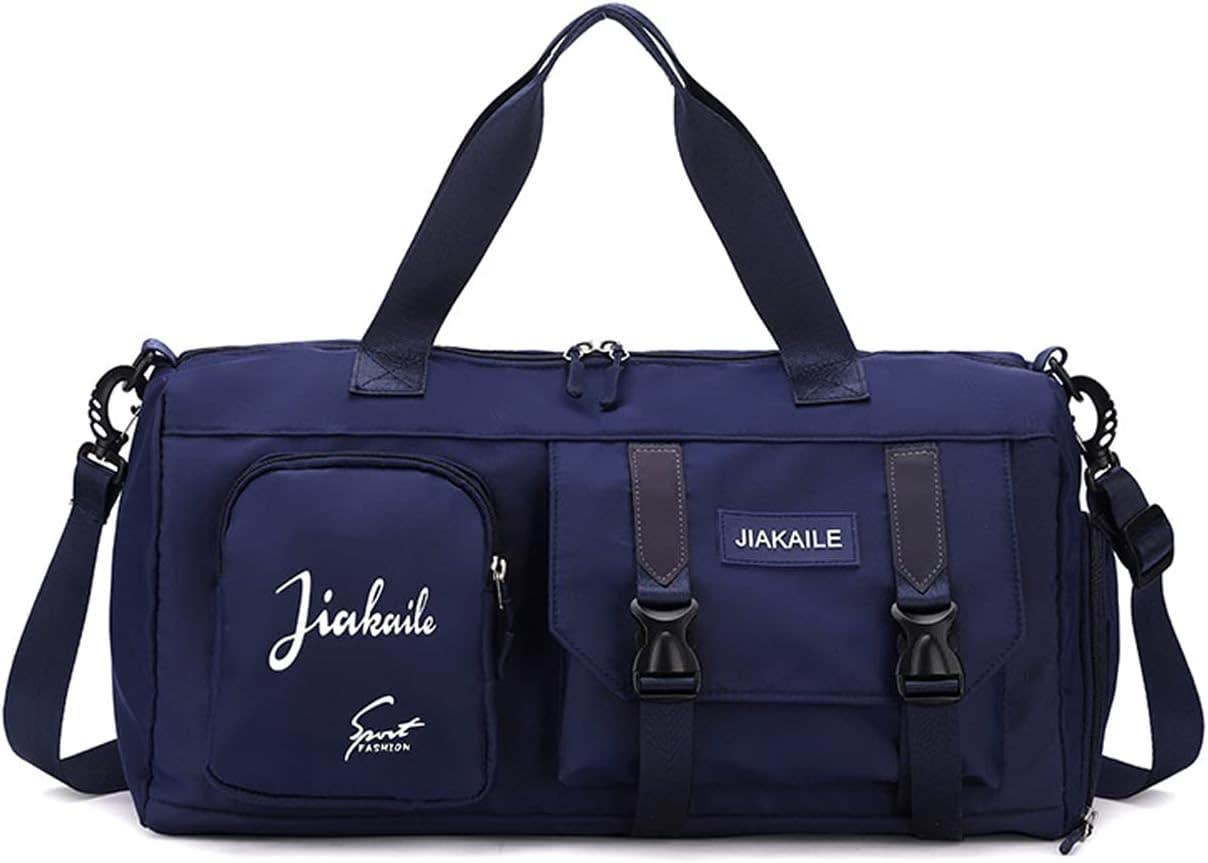 HOUSTAR Foldable Sports Bag 35L, Waterproof Gym Bag with Shoe Compartment, Blue