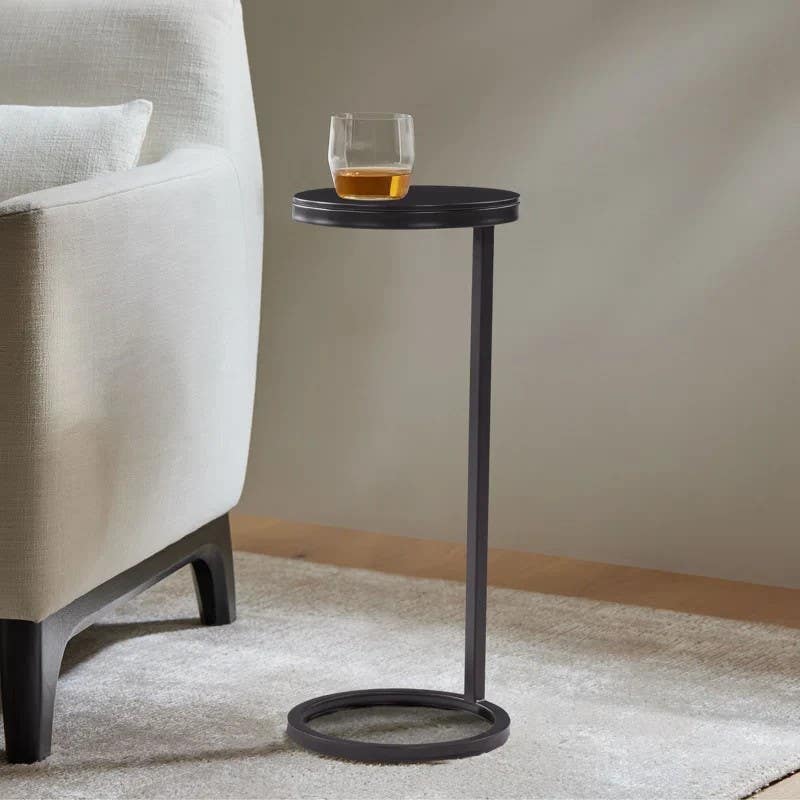 HomePro Minimal Loop Table - Matte Black Side Table, 65x25 cm
