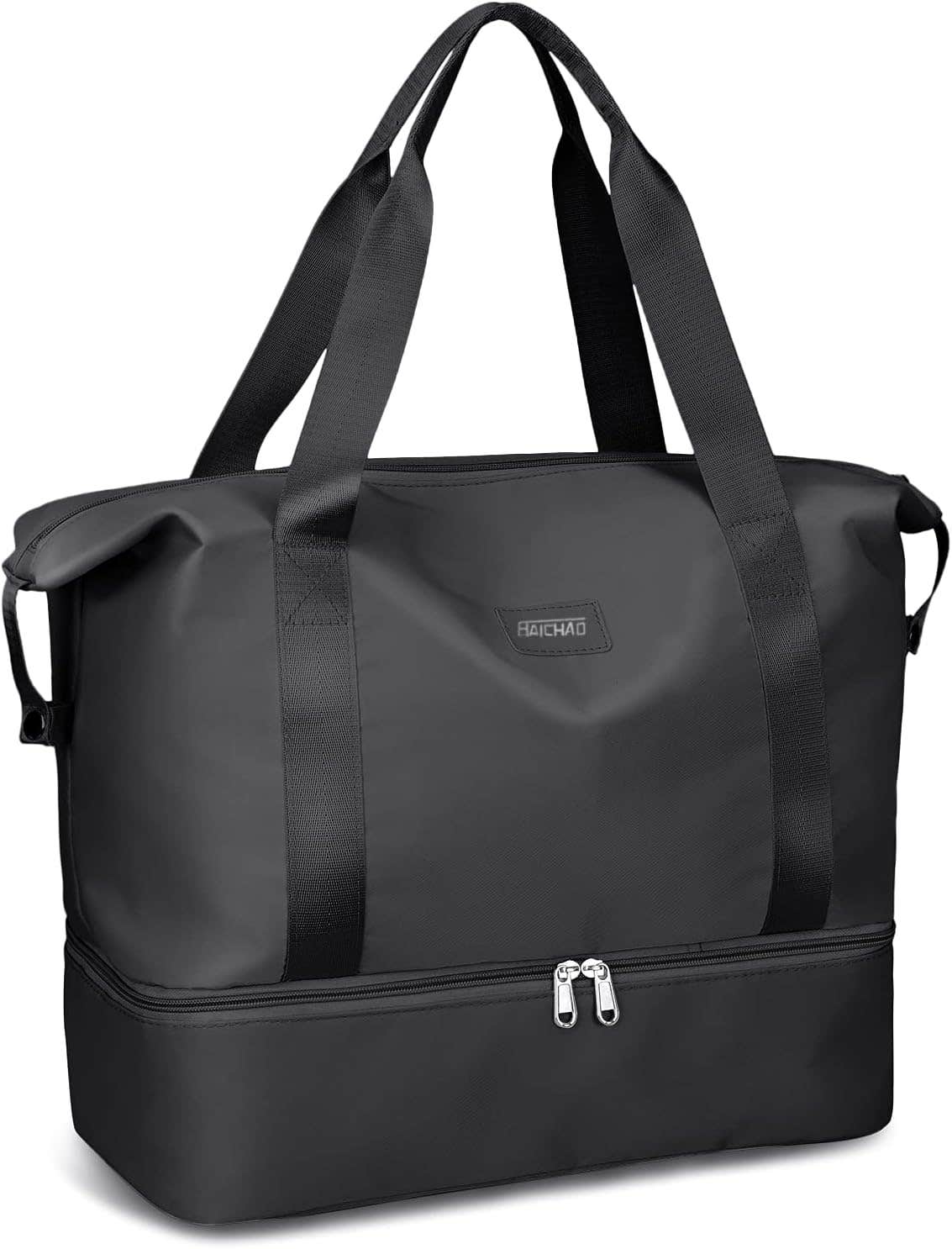 Welltop 36L Waterproof Weekend Travel Duffel Bag with Wet/Dry Separation - Black