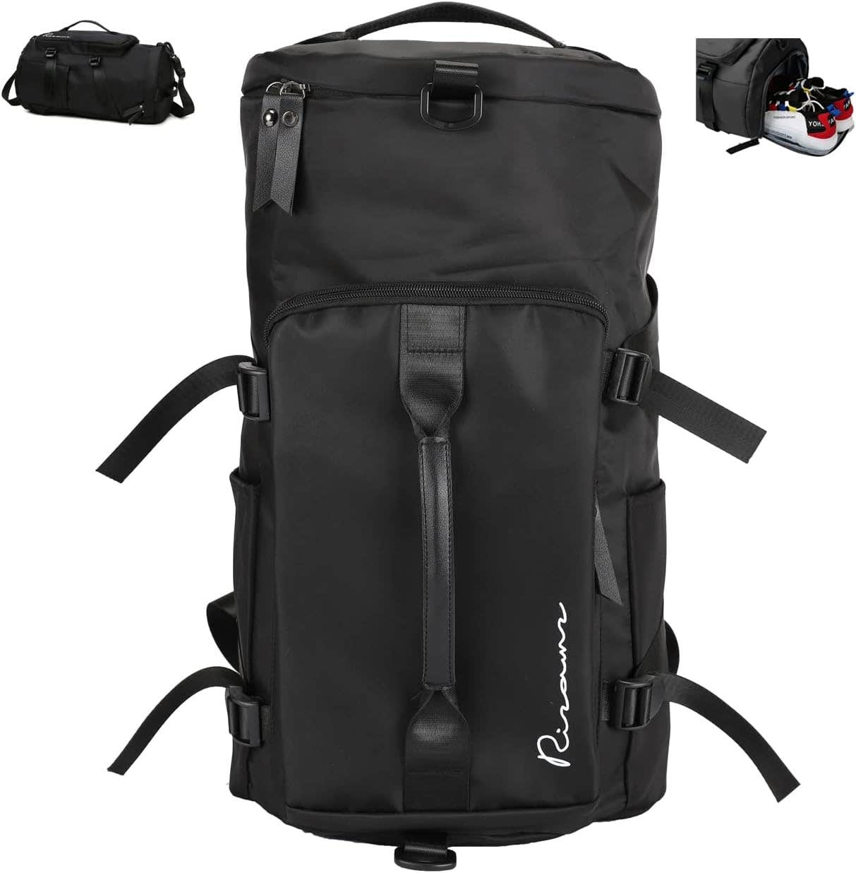 RIZAMZ Sport Gym Bag with Shoe Compartment & Wet Pocket - Black Gym Duffel