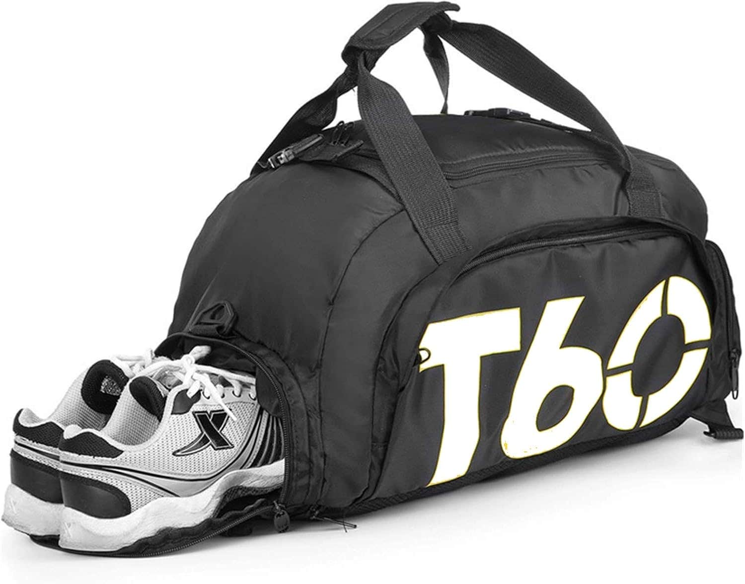 T60 Sport Small Gym Bag with Shoes Compartment, Waterproof Travel Duffel - Black
