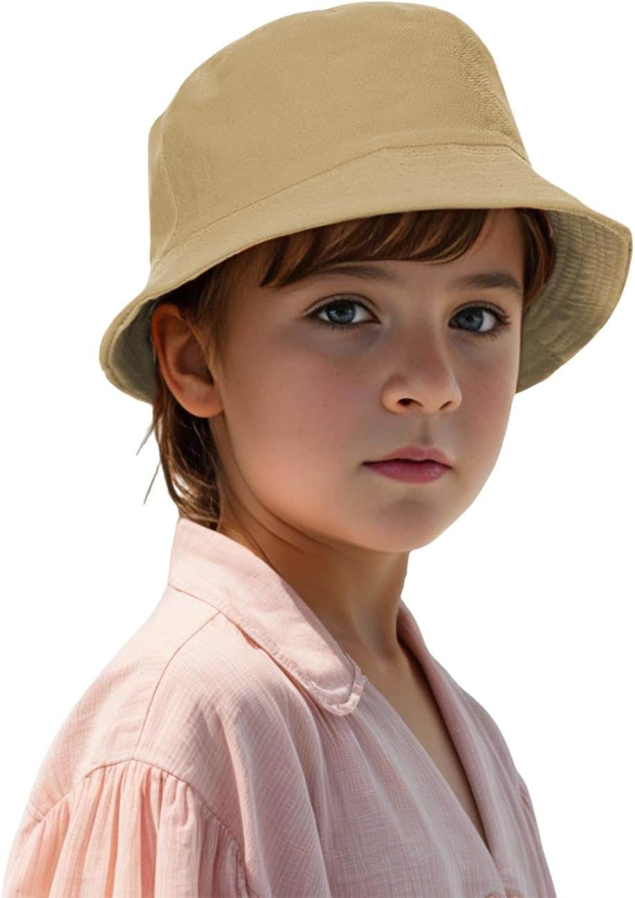 TOPTIE Classic Kids Cotton Bucket Hat Summer Outdoor UV Sun Protection Hat for Boys Girls