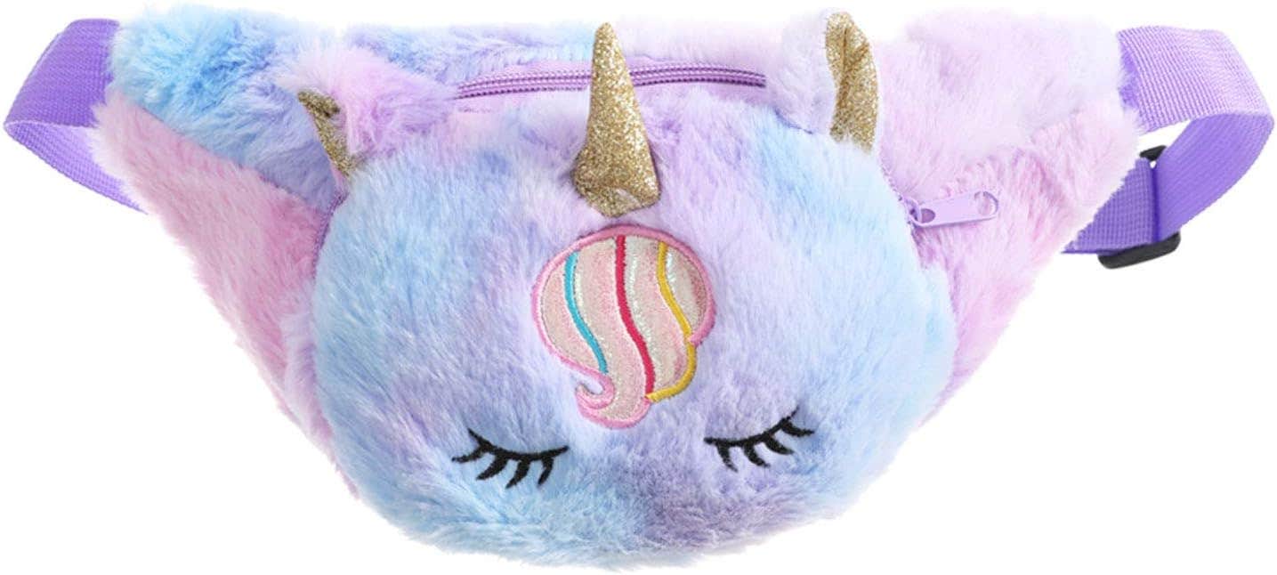 Women Girls Kids Fluffy Fuzzy Unicorn Fanny Pack Tie Dye Rainbow Waist Pack Crossbody Purse Chest Bum Belt Bag, pink A, One Size,