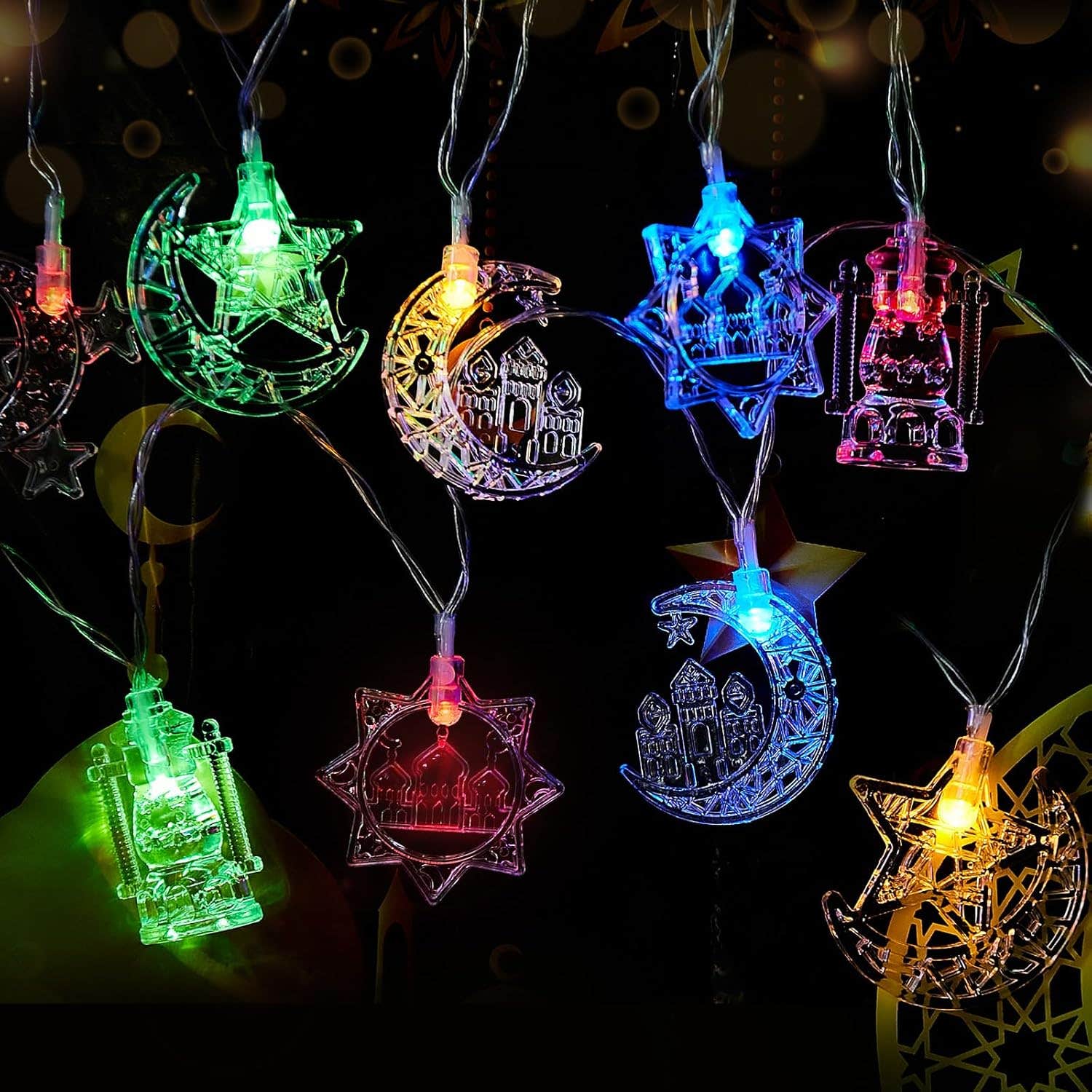 Aitsite Ramadan String Lights, 9.84ft 20LEDs Colorful Eid Al Adha Decor, Battery Operated Eid Mubarak Lights