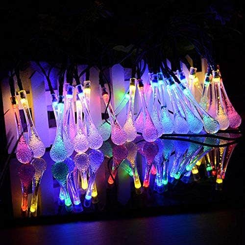 Outdoor Solar Tear Drop Style LED Festival Lights - Waterproof, Multi Color - 30 Lights