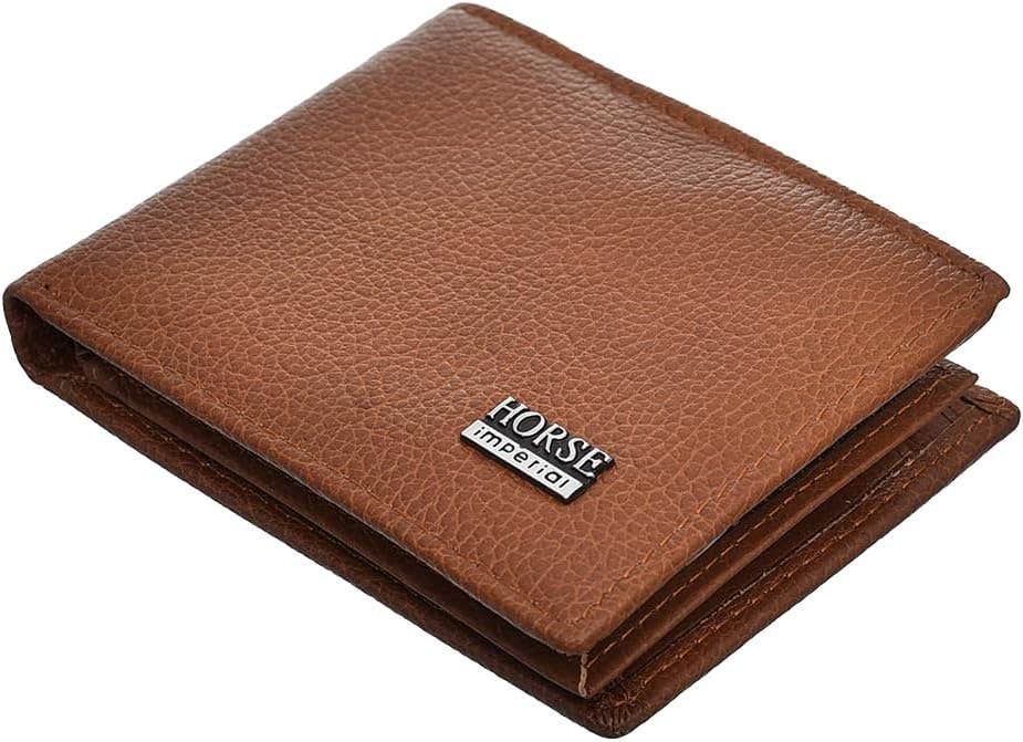 Dragon Horse Imperial Leather Classic Bifold Wallet With ID And Business Card Holder Pocket For Mens - Tawny Brown