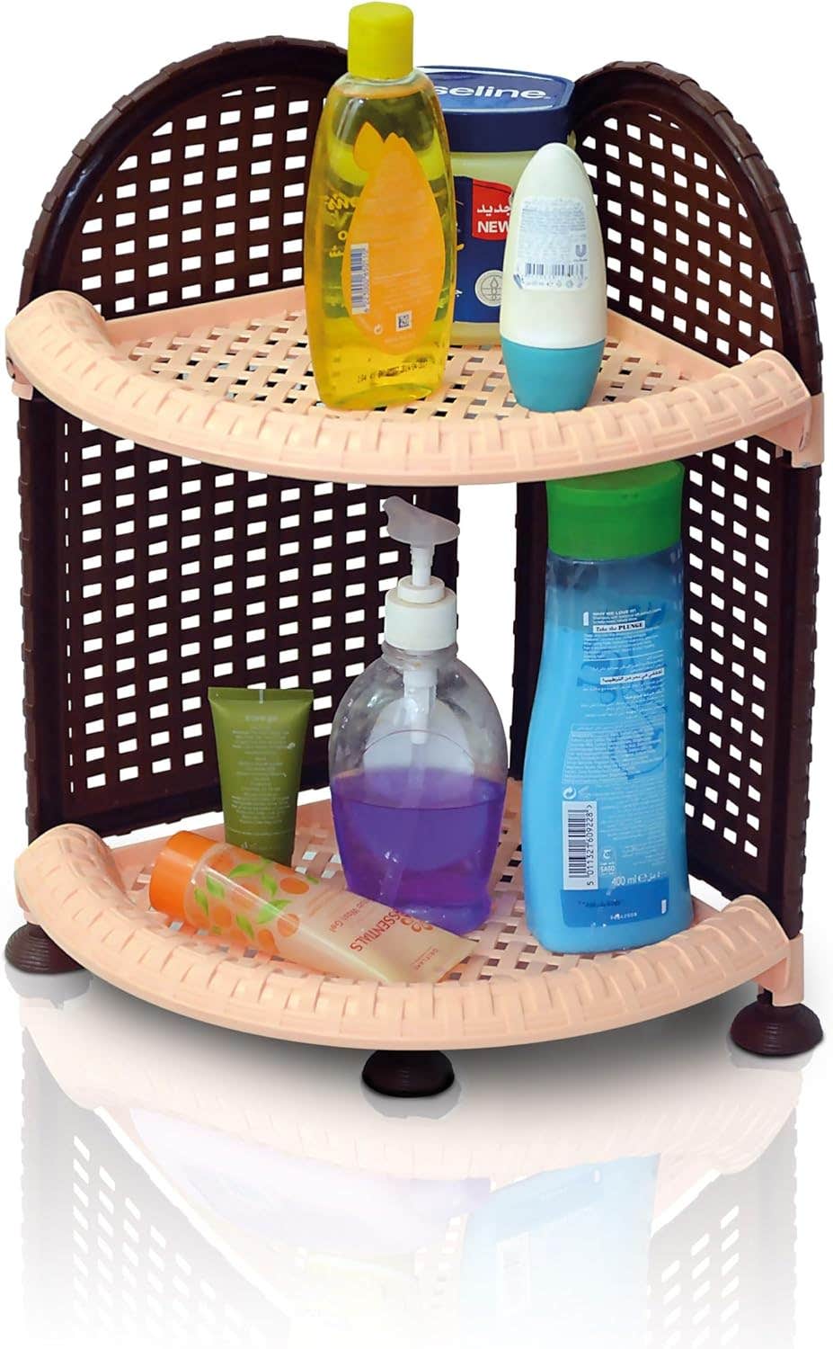 EL Watanya Plastic Corner Bathroom Shelf, 2-Tier - 29×26×42 cm - Brown Beige