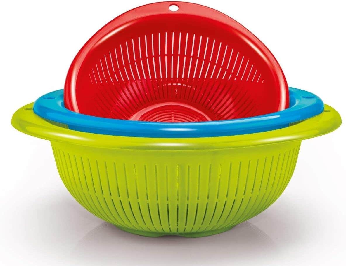 EL Watania Circular Plastic Food Strainers - Set of 3 - Colorful