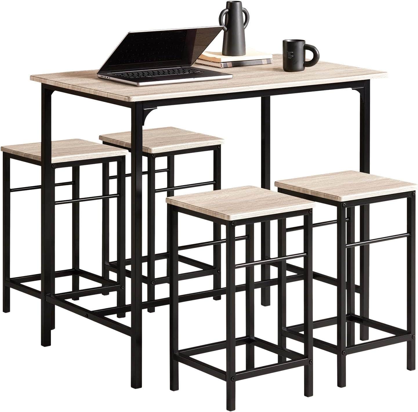 SoBuy OGT11-N Industrial Style Bar Table and Chairs Set Bistro Bar Stools High Table with 4 Stools for Kitchen, Dining Room, Living Room