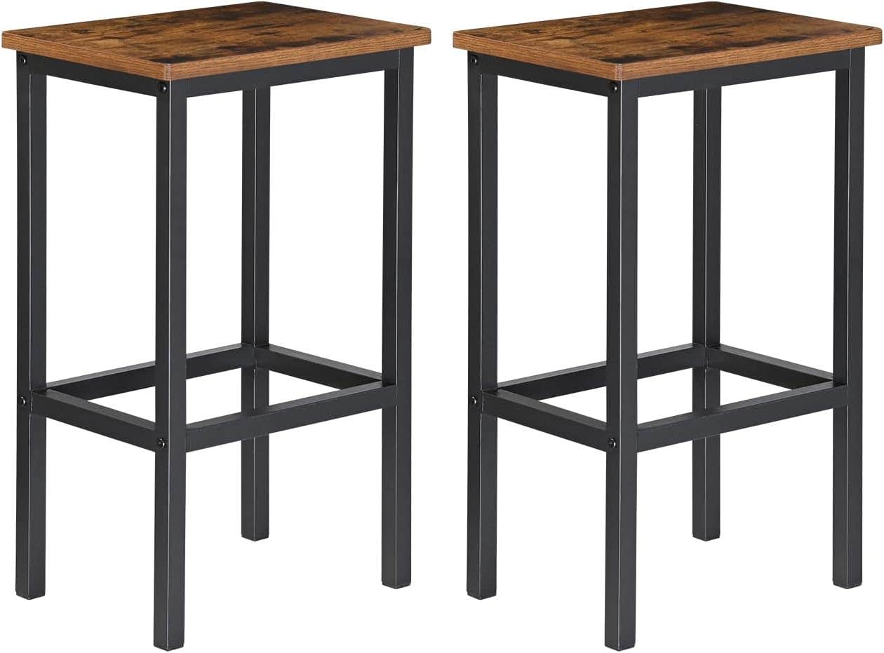 Bar Stools Set of 2, Industrial Style Breakfast Stool Chairs, Counter Height High Stools, Kitchen Bar Stools, 65cm High Seat, for Farmhouse, Living Room, Cafe Pub, Rustic Brown and Black