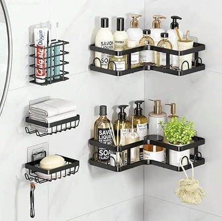 Rustproof Metal Corner Set for Bathroom & Kitchen - 5-Piece Organizer