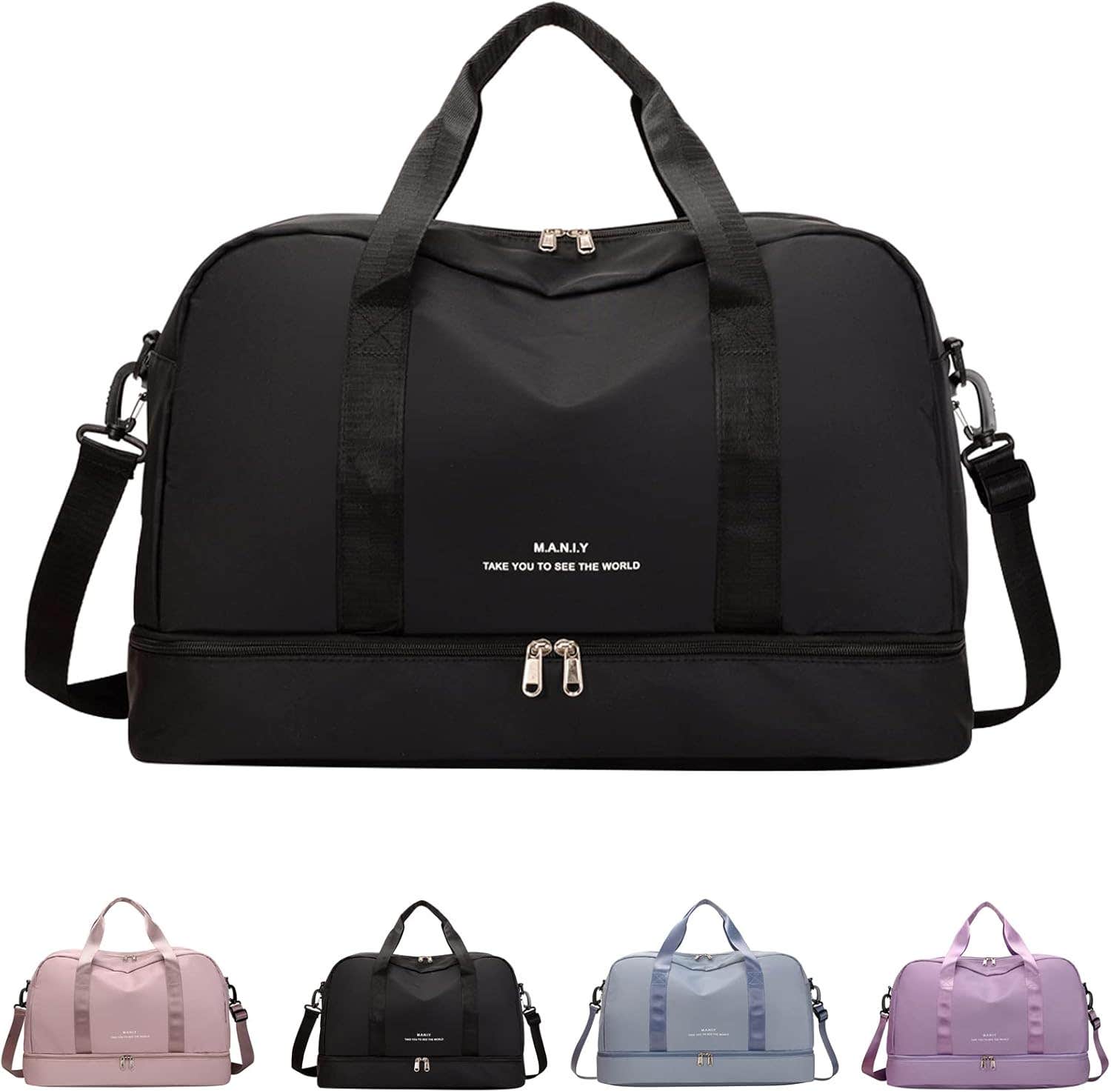 HAUTHE Weekend Gym Bag with Wet/Dry Separation - Black, 19.29x12.6x9.8in