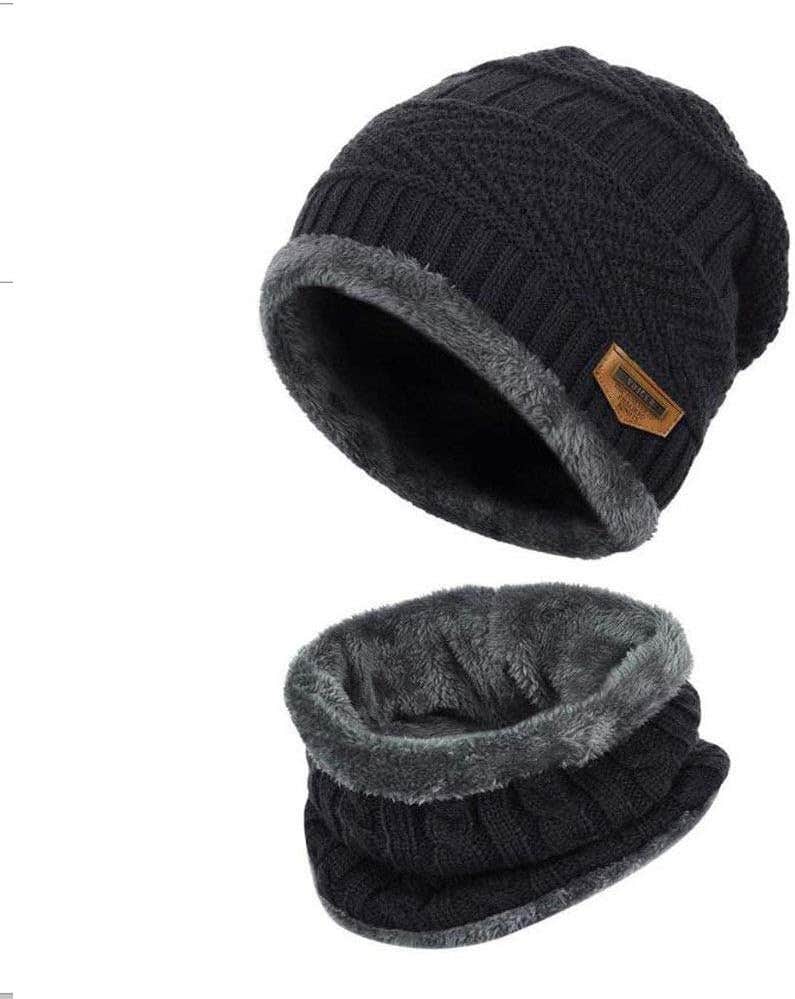 byou Winter Knitted Beanie Hat and Circle Scarf Set with Fleece Liner - Unisex Warm Accessories for Outdoor Sports