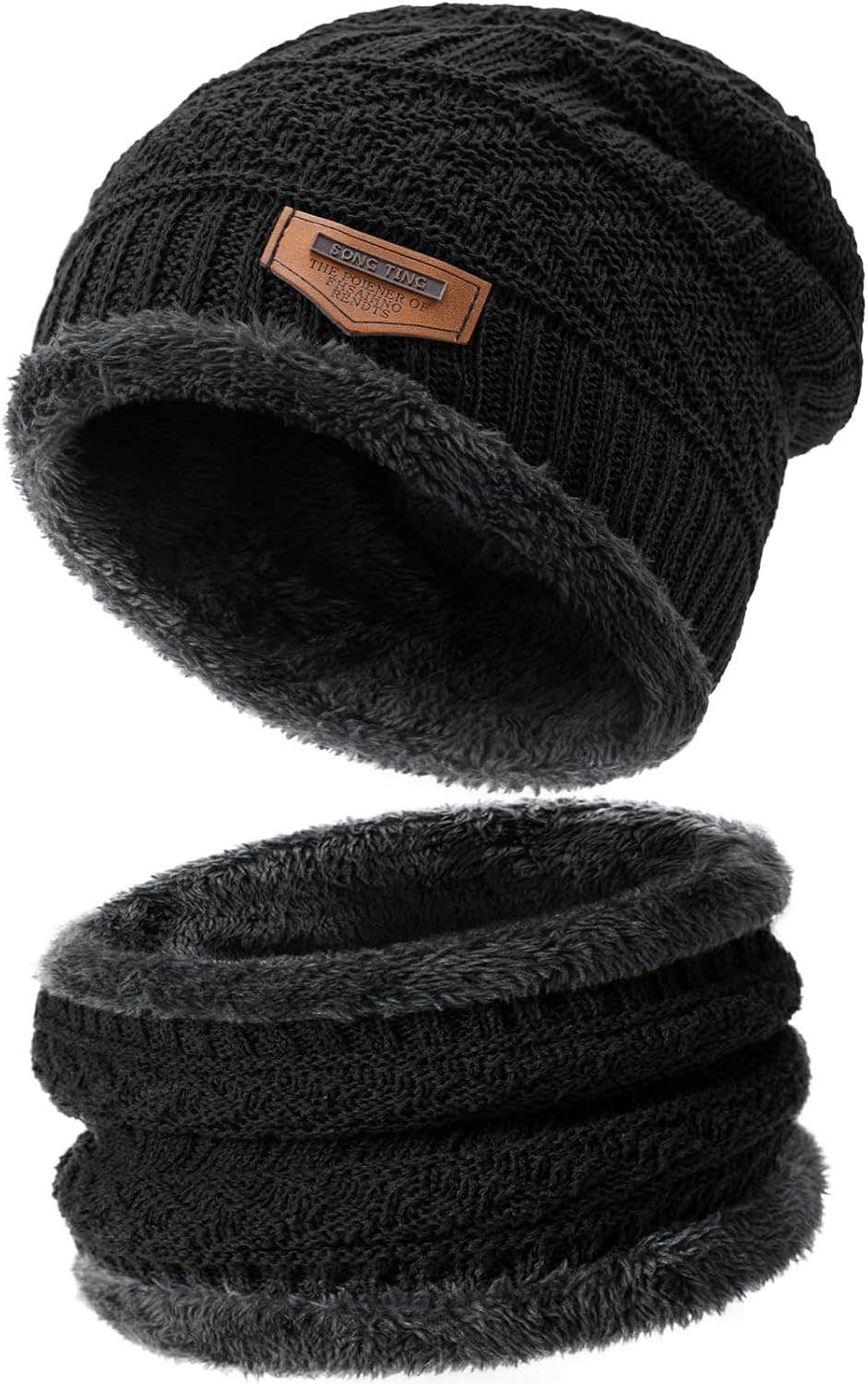 Trifabricy Winter Beanie Hat Circle Scarves Touchscreen Gloves Set - Warm Fleece Lined Skull Cap & Neck Warmer