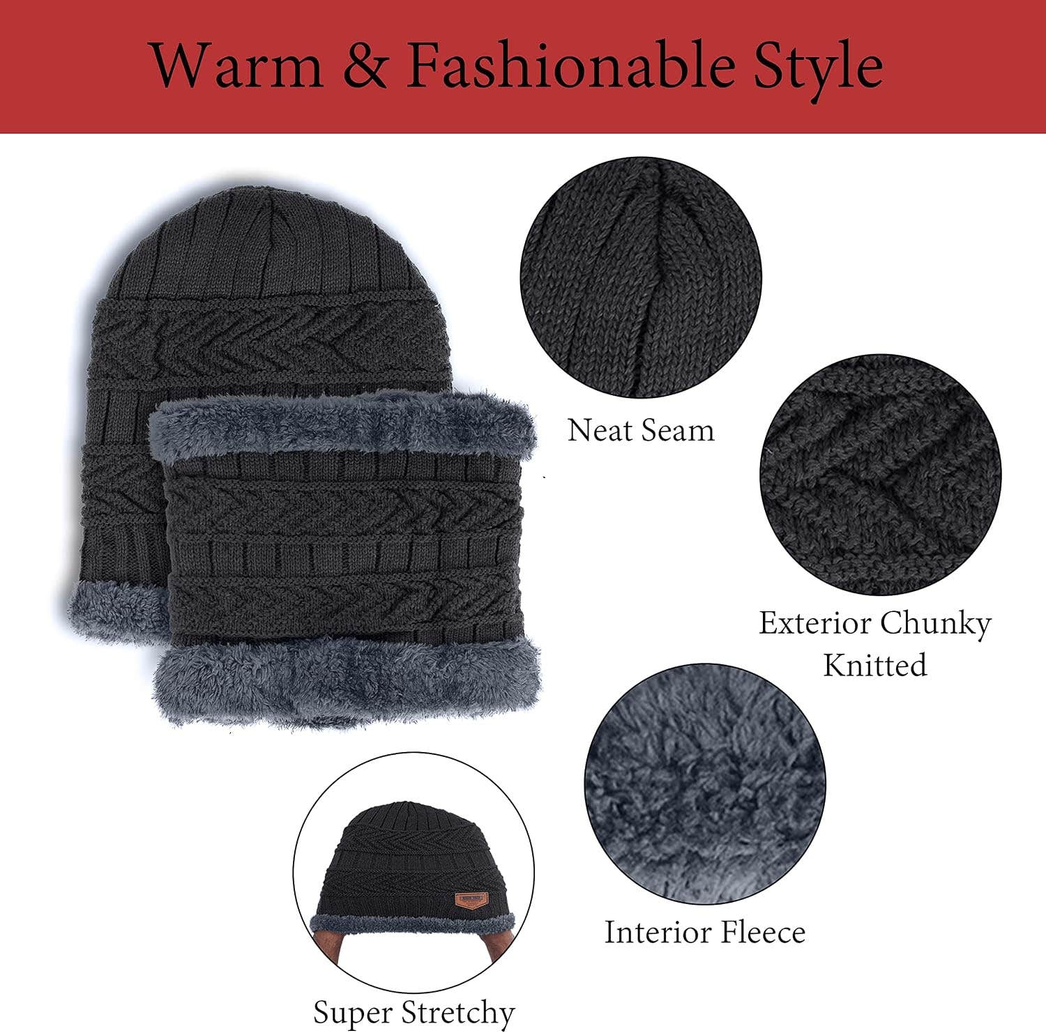 BEMALL Woolen Winter Cap & Neck Warmer Set for Women | Grey Knit Beanie & Scarf | Snow Soft Insulated