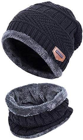 Niralasa Winter Fleece Beanie Cap & Muffler Set | Warm Knitted Hat + Scarf | Grey