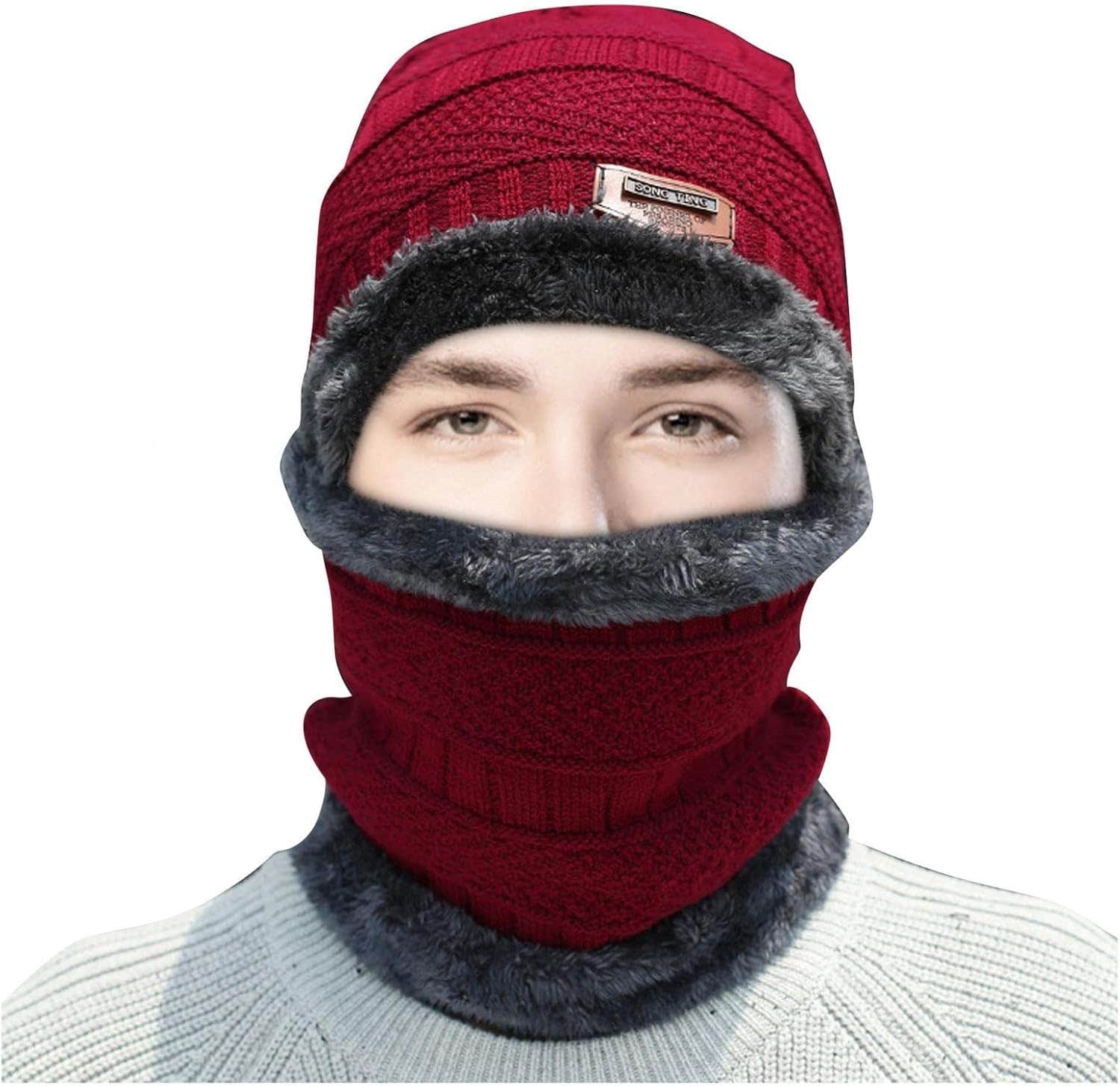 Vinesand Winter Fleece Hat and Scarf Set - Unisex Thermal Neck Gaiter, Windproof & Warm