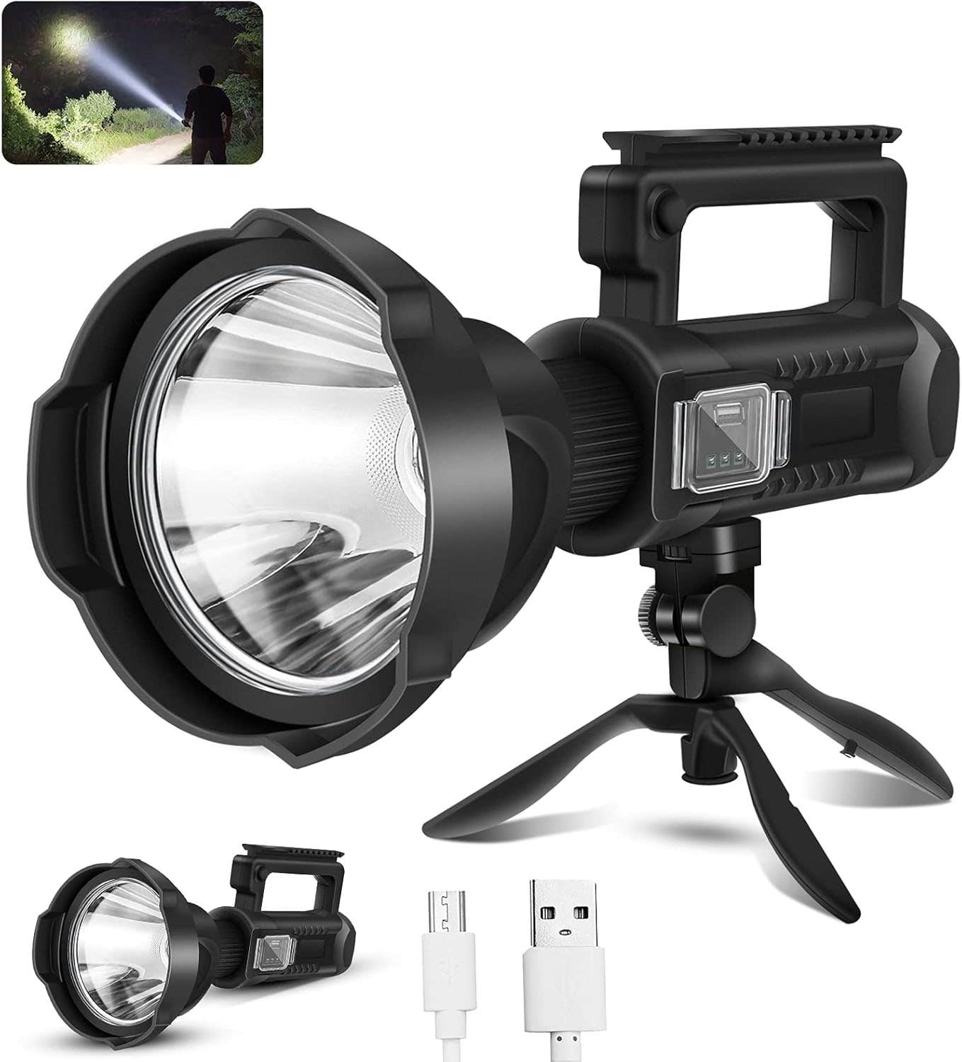 Chanarily Rechargeable High Lumens Spotlight Flashlight with Tripod - 100000 Lumens, 4 Modes