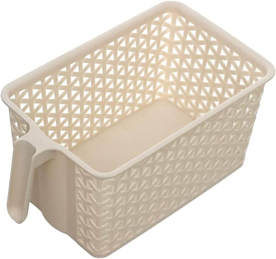Plastic Small Ratan Organizer With Handle - Beige