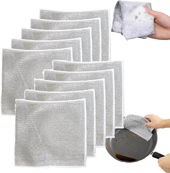 An innovative wire dishwashing sponge that removes grease and food residue easily without leaving any scratches on pots or dishes. (12)