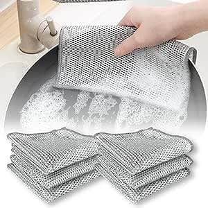Microfiber Cleaning Cloths, Grey, Pack of 6, Double-Sided Mesh Design, Lint-Free