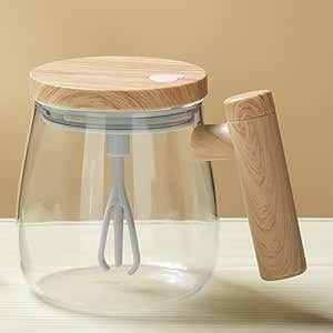 Self Stirring Mug 400 ml, Automatic Mixing, Round Clear Jar, Airtight Food Storage, Kitchen Organization