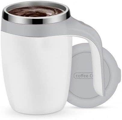 Self-Stirring Coffee Mug with Lid, Stainless Steel Automatic Mixing Cup, White (BROWN)