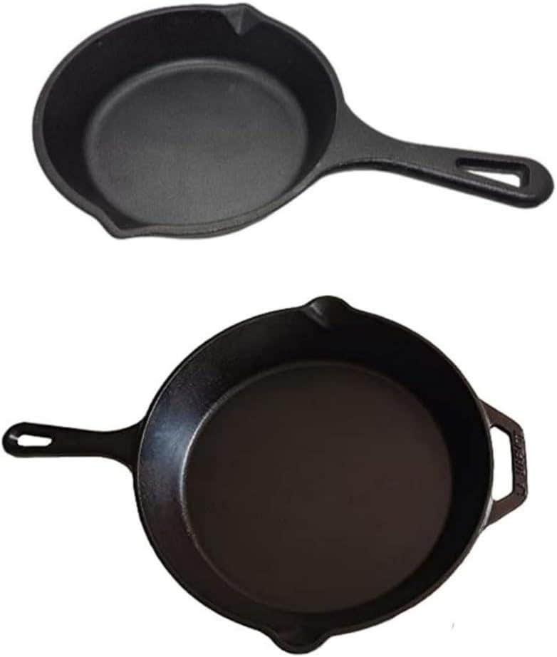 Pre-Seasoned Cast Iron Skillet, Black Frying Pan, Heavy Duty Cooking Surface with Helper Handle, Traditional Cookware for Kitchen 20cm,30cm