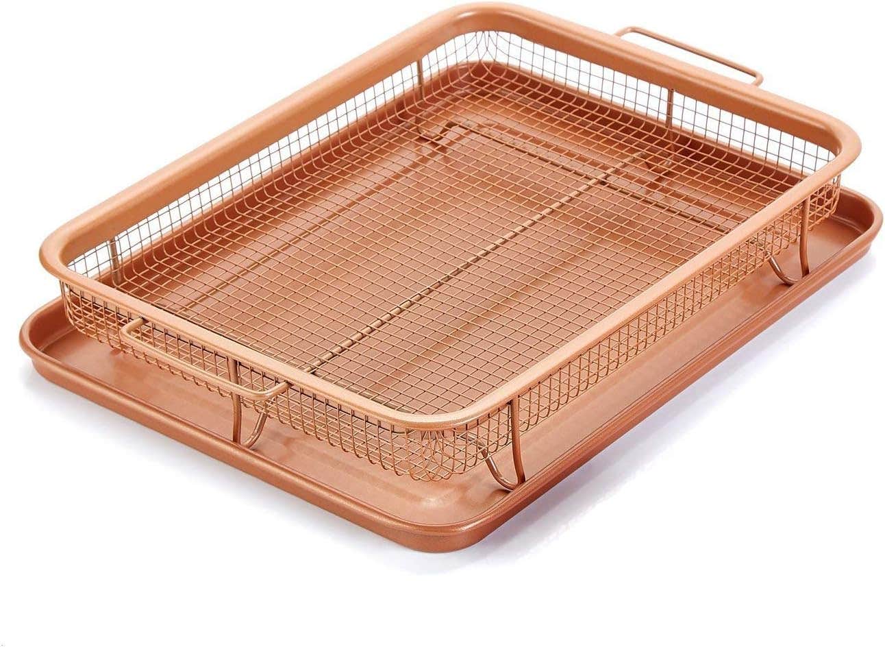 Copper Crisper as Oven Air Fryer- Multi-Purpose Non-Stick Baking Frying Tray & Basket