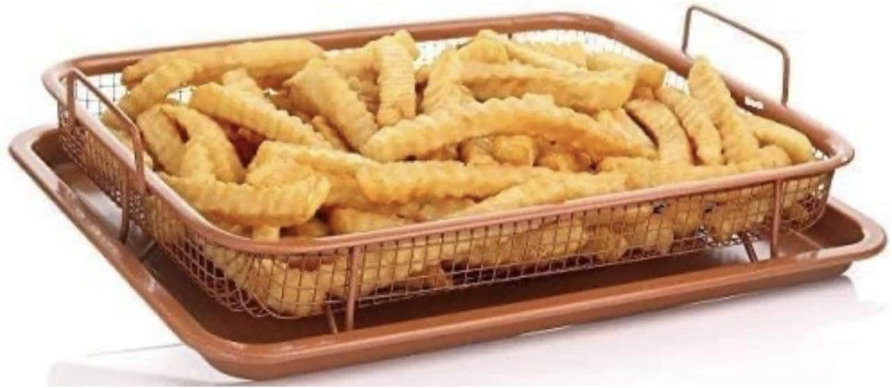 Non Stick Oven Crisper Copper Crisper Tray Non-Stick Oven Baking Tray with Elevated Mesh Crisping Grill Basket 2 Piece Set ®