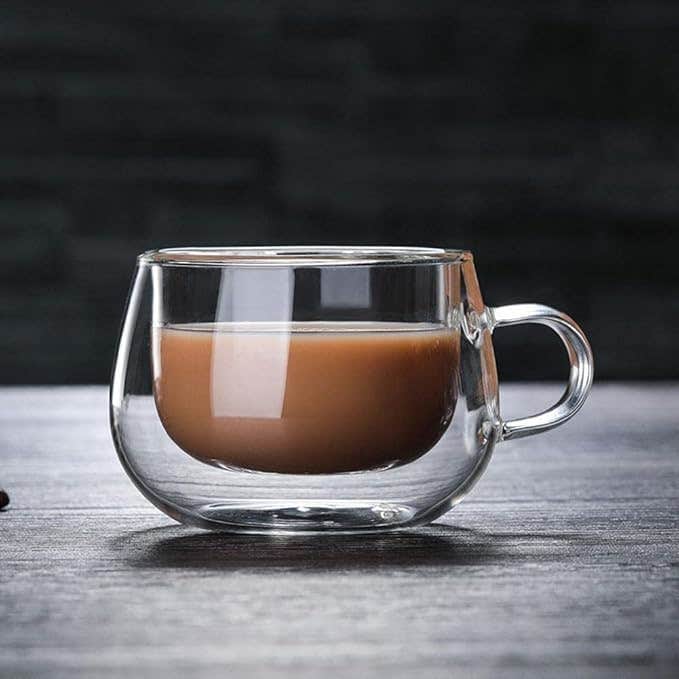 Double Wall Glass Tea Cup with Handle, Clear, 125ml