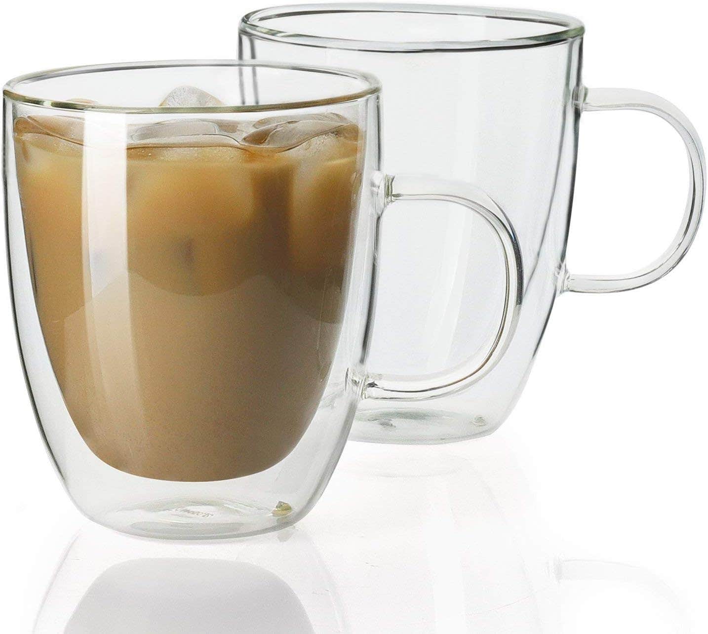 double wall thermal insulated glass mug for drinking tea, coffee, espresso, juice, wine, latte, cappuccino (250 ml, 2)