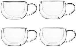 Glass Coffee Mugs Set with Handle, Clear, Heat Resistant Borosilicate Glass, 75ml, Double Wall Insulated, 4Pack