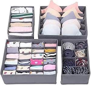 Drawer Organiser Set, Foldable Storage Boxes for Underwear, Bras, Socks, Ties, Closet Dividers (2)